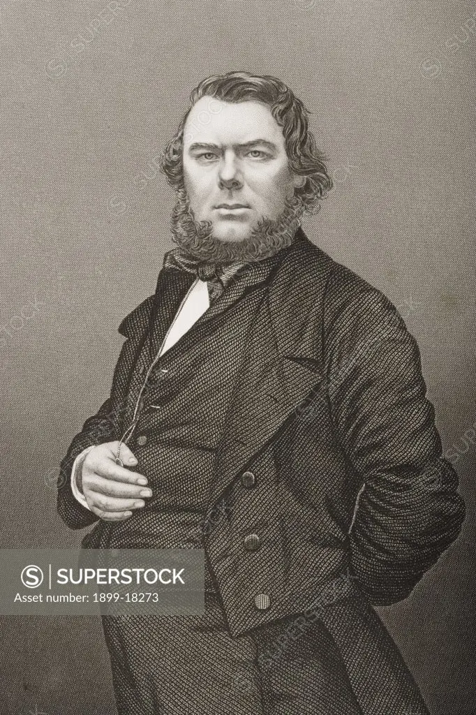 Hugh Stowell Brown, 1823-1886. Reverend of Liverpool. Engraved by D.J. Pound from a photograph by Mayall. From the book ""The Drawing-Room Portrait Gallery of Eminent Personages"" Published in London 1859.