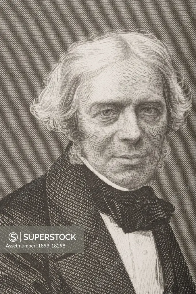 Michael Faraday, 1791-1867.British scientist. Engraved by D.J. Pound from a photograph by Mayall. From the book ""The Drawing-Room Portrait Gallery of Eminent Personages"" Published in London 1859.