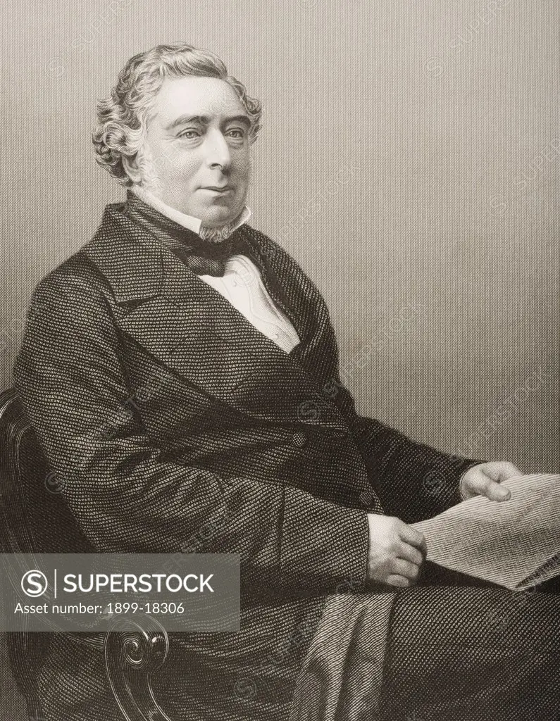 Robert Stephenson, 1803-1859. English civil engineer. Engraved by D.J.Pound from a photograph by Mayall.From the book ""The Drawing-Room of Eminent Personages"" Volume 2. Published in London 1860