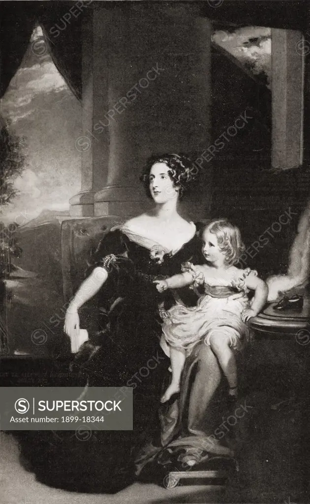 Harriet, Duchess of Sutherland,1806-1868. First Mistress of the Robes to Queen Victoria. From a painting by Sir T. Lawrence at Stafford House. From the book ""V.R.I. Her Life and Empire"" by The Marquis of Lorne, K.T. now his grace The Duke of Argyll.
