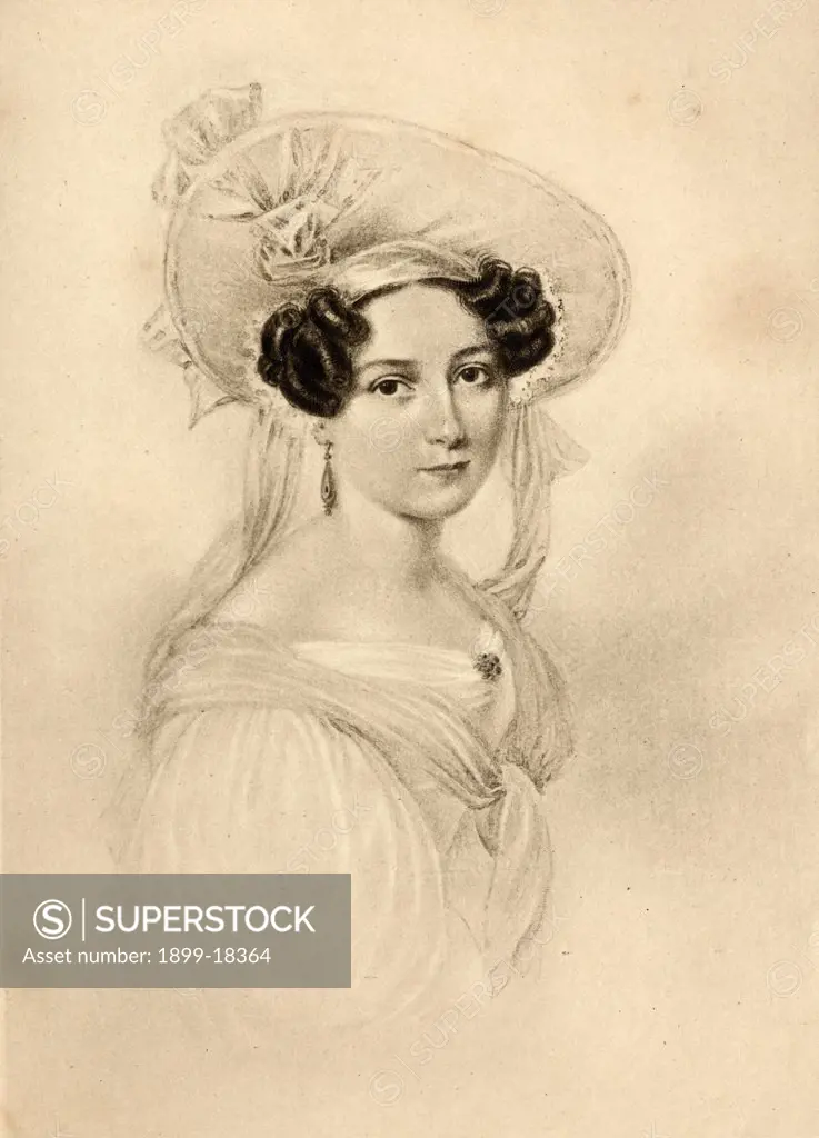 Princess Feodora of Hohenlohe-Langenburg, 1807-1872. Stepsister of Queen Victoria, from a portrait by Gutekunst 1830. From the book ""The Girlhood of Queen Victoria"" 1832-1840. Published in London 1912.