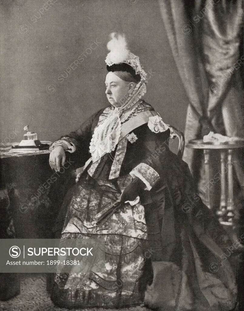 Queen Victoria, 1819-1901, in the dress worn by her at the jubilee service, 1887. From the book ""V.R.I. Her Life and Empire"" by The Marquis of Lorne, K.T. now his grace The Duke of Argyll.