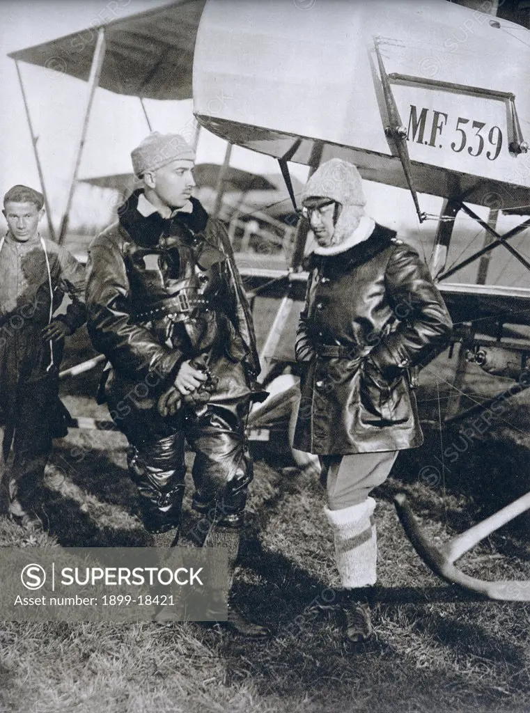 Italian poet writer aviator Gabriele D Annunzio 1863 to 1938 right during his service with the Italian Air Force