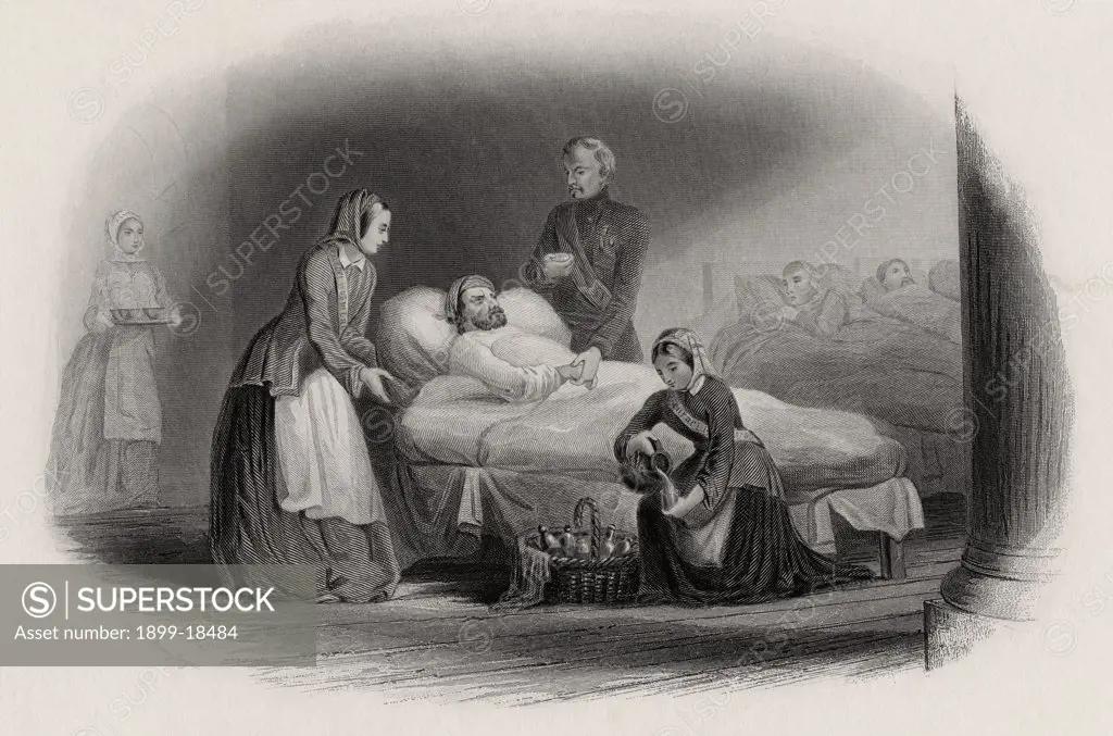 Miss Nightingale and the nurses in the East. Florence Nightingale 1820-1910. Pioneer of modern nursing and statistician. Engraved by J C Armytage