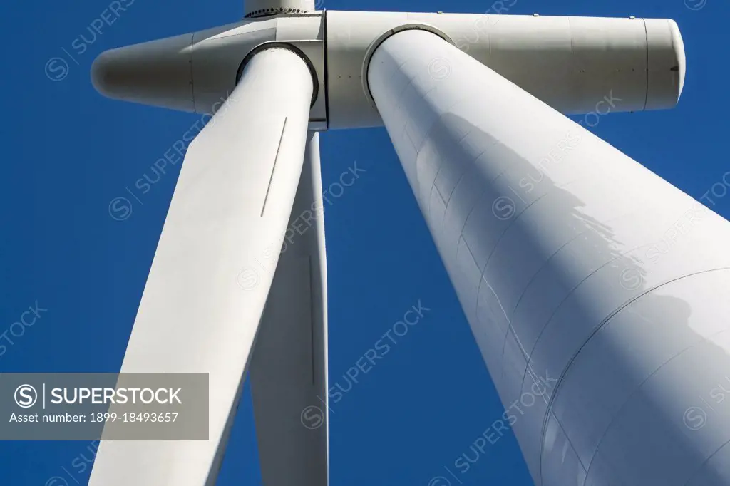 Wind turbine propellers on a bright and clear day