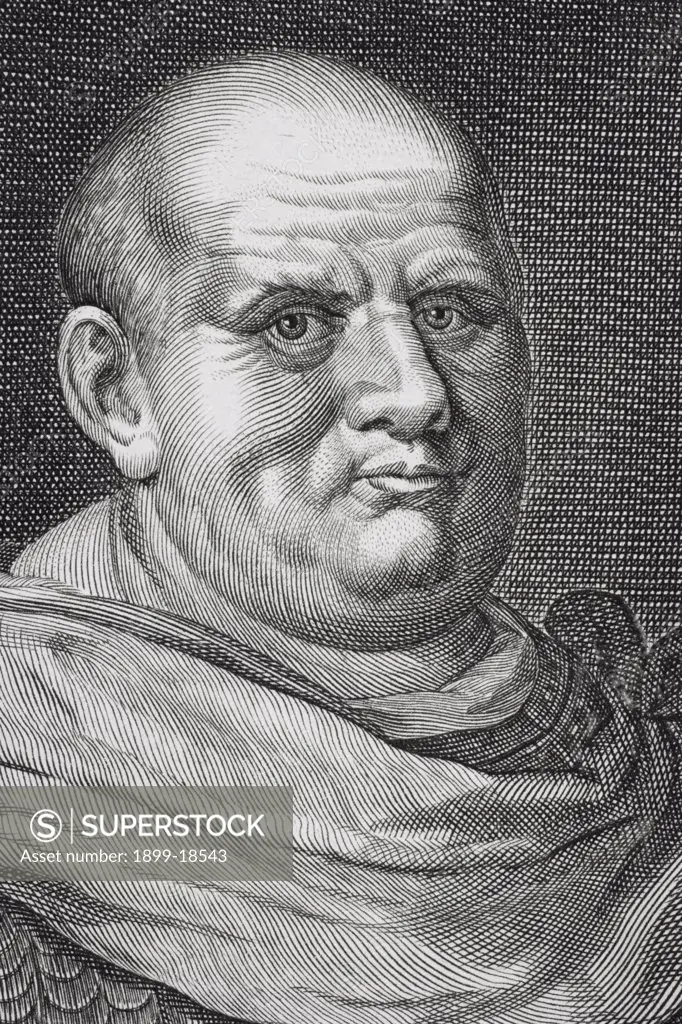 Imperator Caesar Vespasianus Augustus or Titus Flavius Vespasianus or Vespasian 9 AD to 79 AD Emperor of Rome from 69 to 79 From Dutch print dated 1704