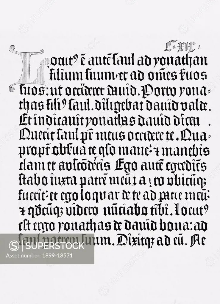 Copy of a page from The Bible printed in Mainz 1456 by Johannes Gutenberg
