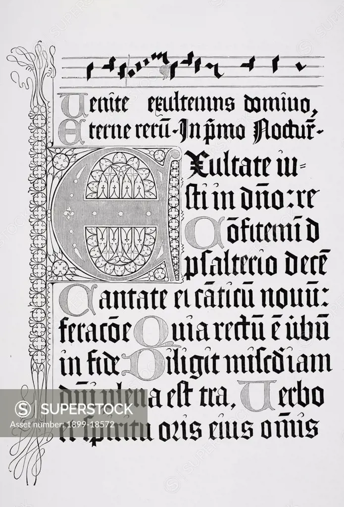 Copy of a page from a Psalter of 1459 printed in Mainz by Johann Fust and Petrus Schoiffer