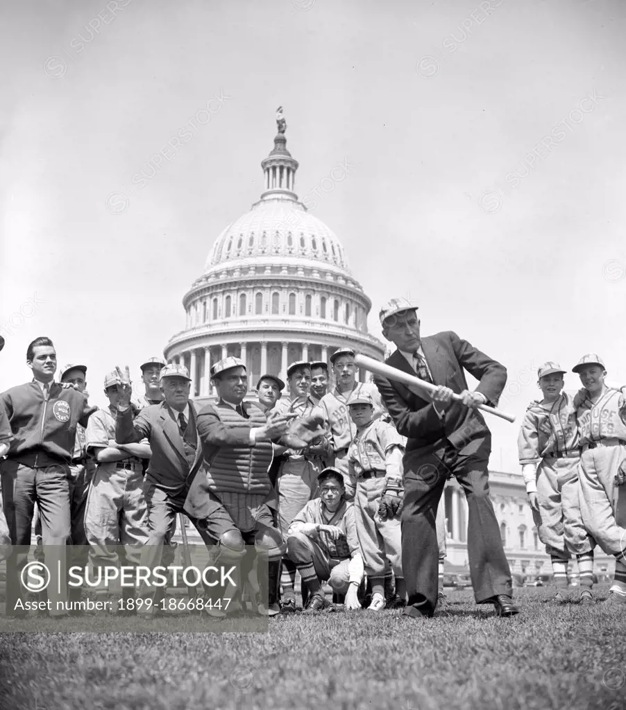 House Speaker William B. Bankhead and baseball players in front of Capitol circa 1939.
