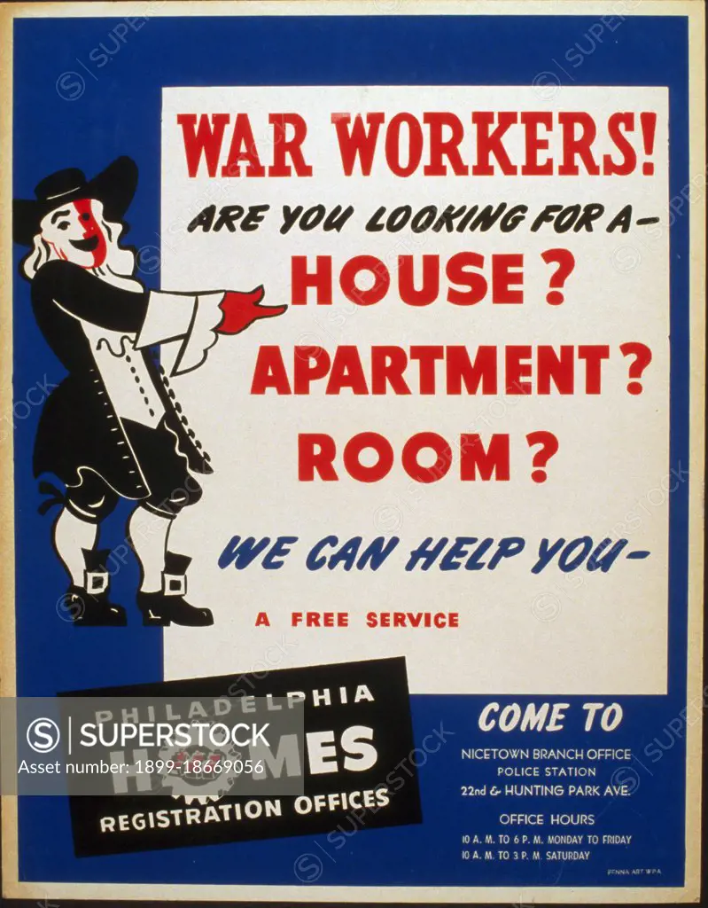 War workers! are you looking for a - house apartment room we can help you circa 1941-1943.