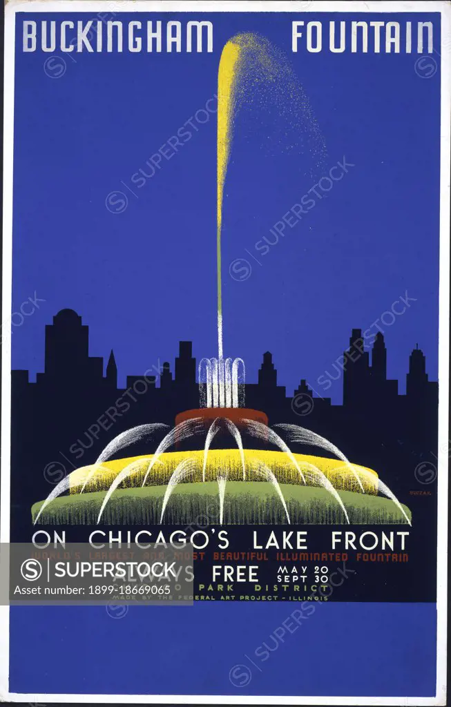 Buckingham Fountain on Chicago's lake front, world's largest and most beautiful illuminated fountain ... 1939 .