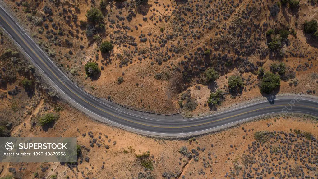 Drone aerial view of road in Utah
