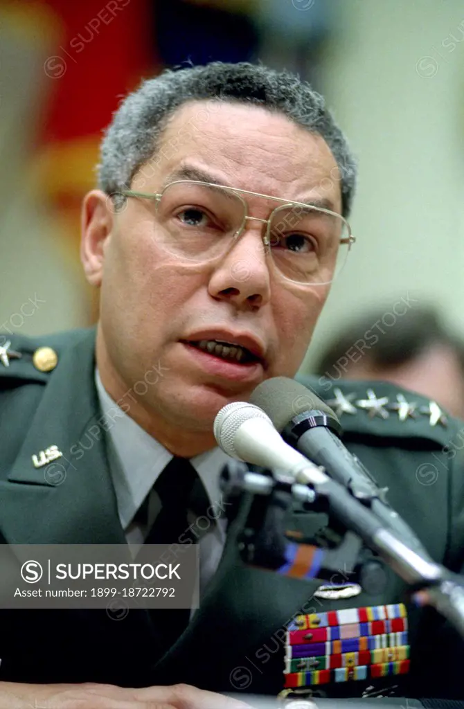 U.S. Army General Colin Powell, Chairman of the Joint Chiefs of Staff, presents the Fiscal Year 1994 Defense Posture to the House Armed Service Committee.