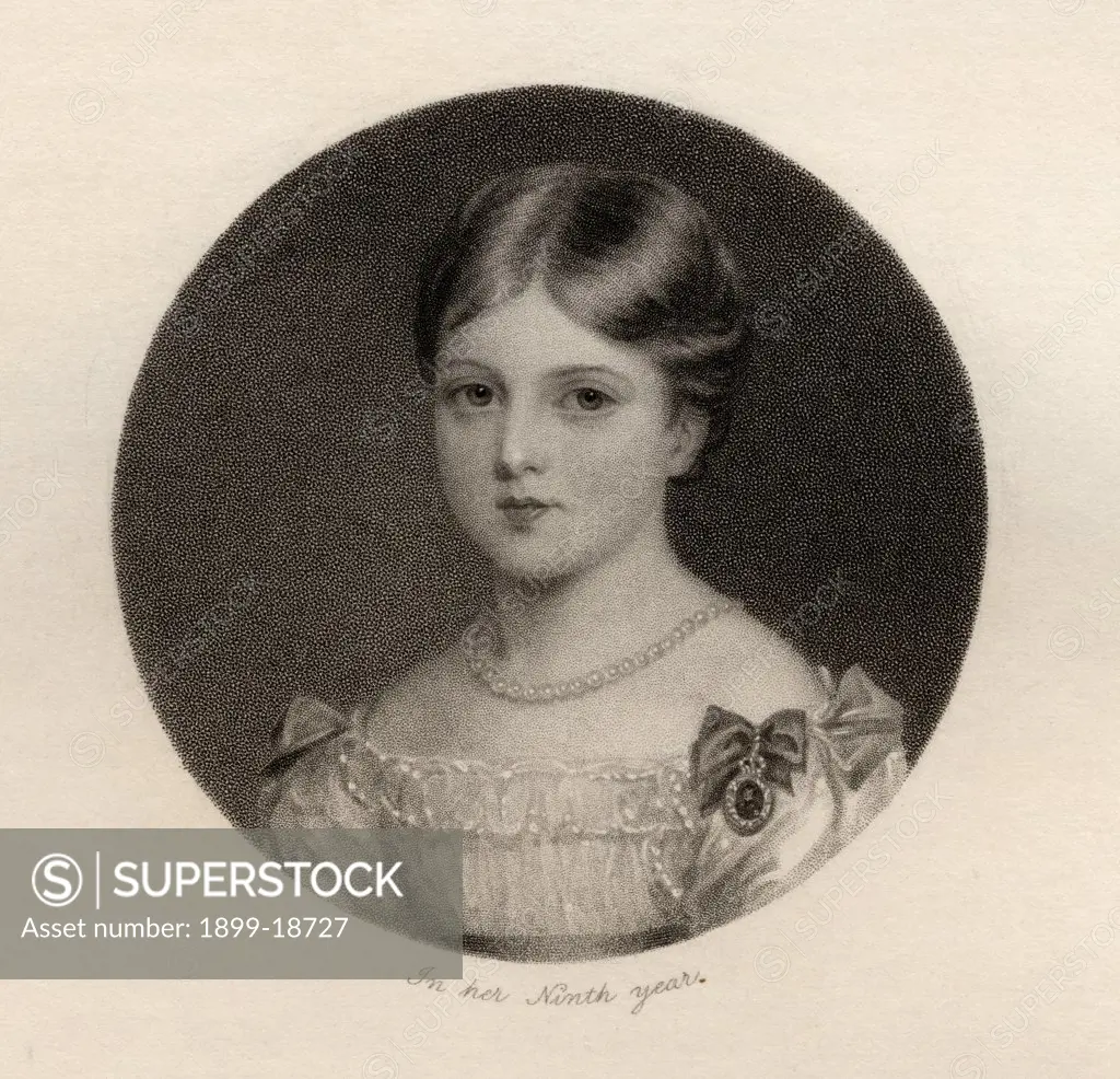 Princess Alexandrina Victoria of Saxe-Coburg 1819 to 1901 later Queen Victoria Aged 9 Engraved by T Woolnoth after A Stewart From the book National Portrait Gallery volume IV published c 1835