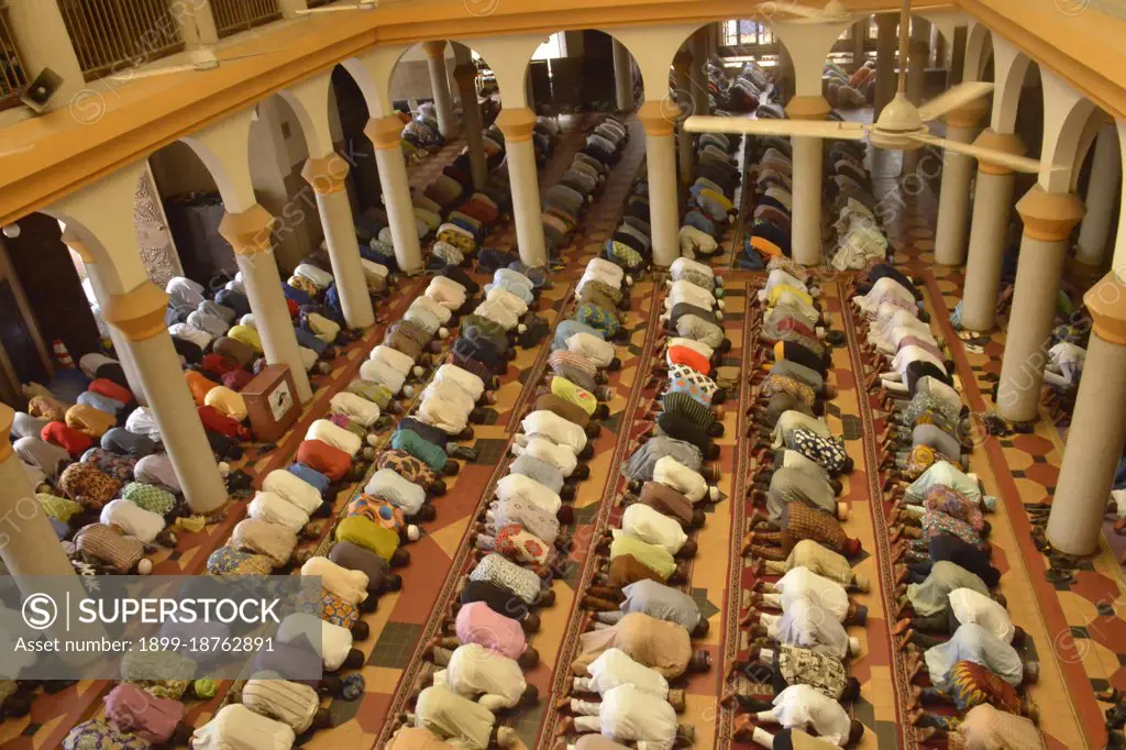 Muslim devotees pray on the first Friday of the holy fasting month of Ramadan, at the Lagos Island Central Mosque, in Lagos, Nigeria.