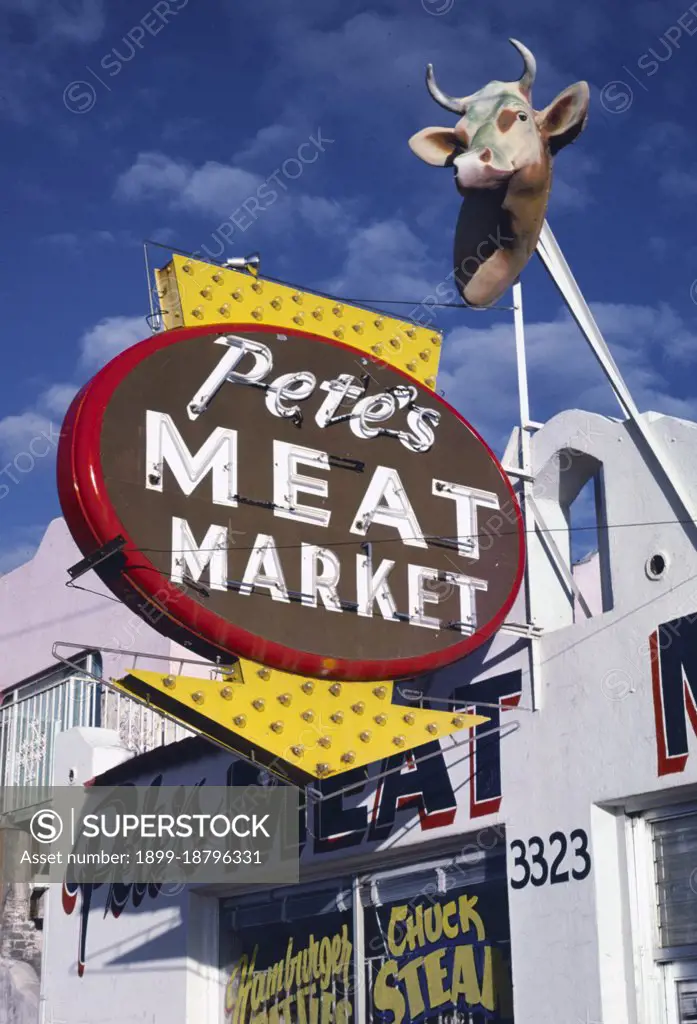 1970s America -  Pete's Meat Market, El Paso, Texas 1979. 