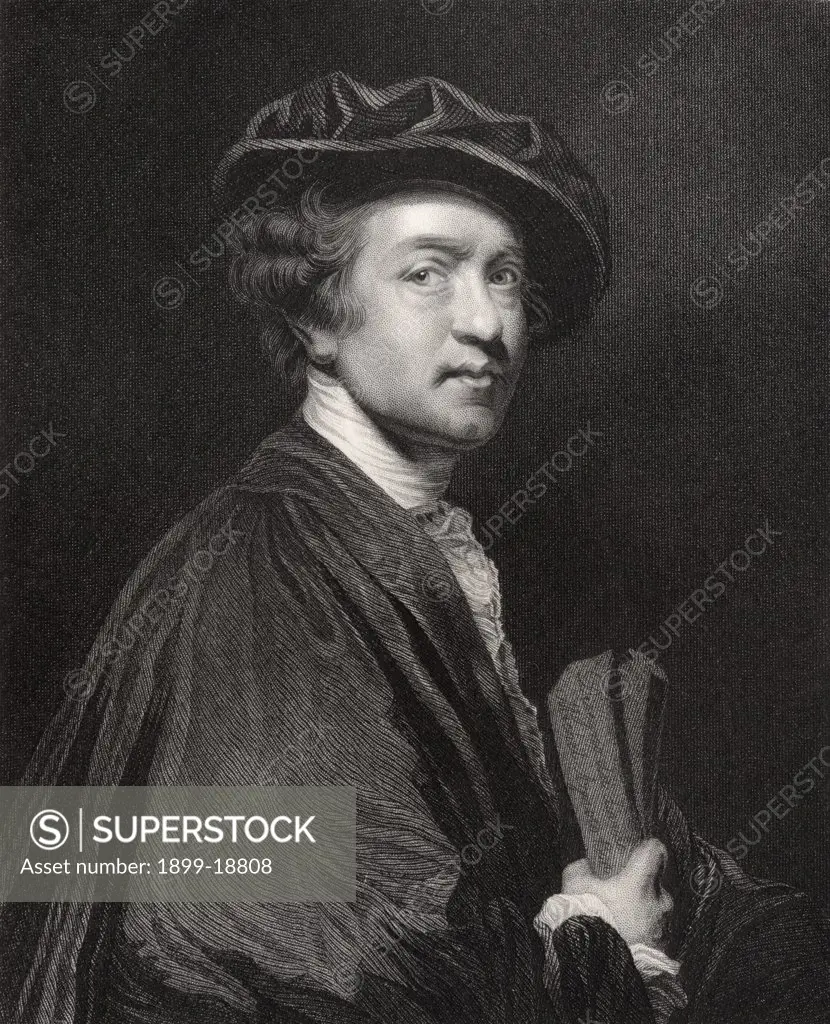 Sir Joshua Reynolds 1723 to 1792 English portrait painter and aesthetician Engraved by J Cochran after a self portrait From the book National Portrait Gallery volume V published c 1835
