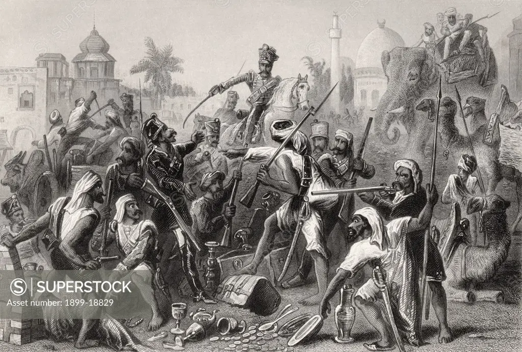Mutinous Sepoys dividing spoils From The History of the Indian Mutiny published 1858