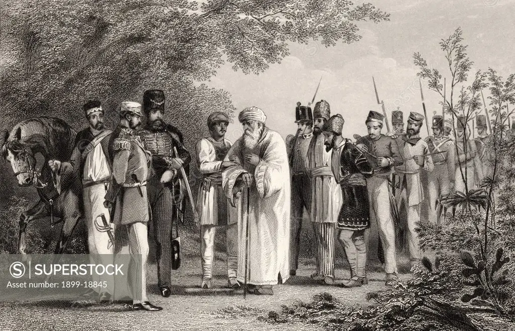Capture of the King of Delhi by Captain Hodson Bahadur Shah Zafar 1775 to 1862 The last Mughal king From The History of the Indian Mutiny published 1858