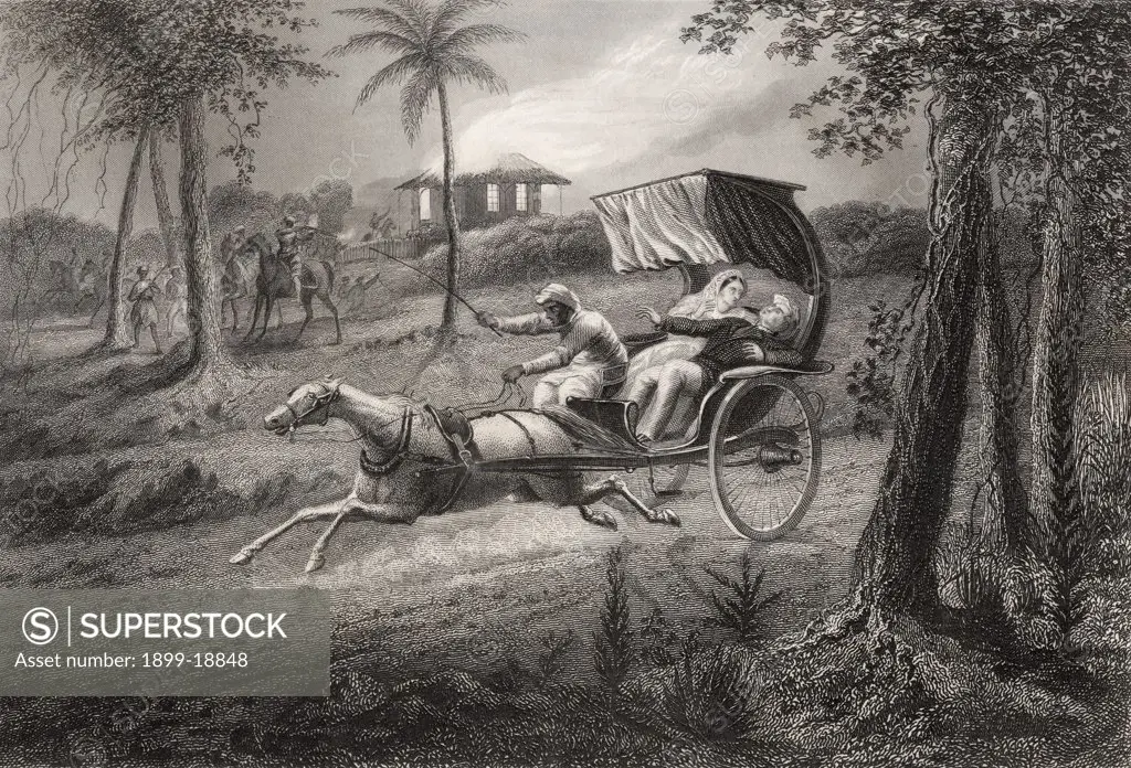 Dr Graham shot in his buggy by the Sealkote Mutineers 1857 From The History of the Indian Mutiny published 1858