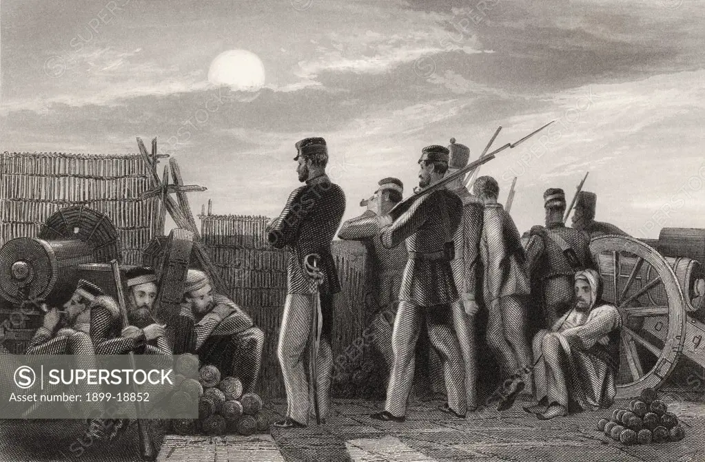 Battery at Lucknow The defenders on the lookout From The History of the Indian Mutiny published 1858