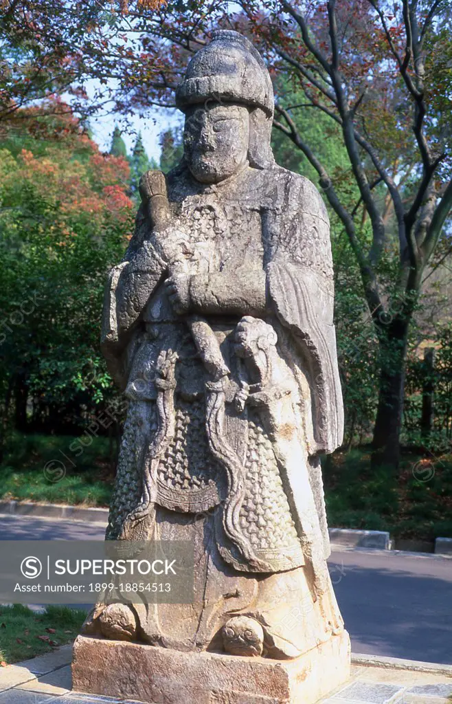 Emperor Hongwu, 1st ruler of the Ming Dynasty (r. 1368-1398). Personal Name: Zhu Yuanzhang, Zhu Yuánzhang Posthumous Name: Gaodi, Gaodì Temple Name: Taizu, Tàizu Reign Name: Ming Hongwu, Ming Hóngwu The Hongwu Emperor was the founder and first emperor (1368-98) of the Ming Dynasty of China. His era name, Hongwu, means 'vastly martial'. In the middle of the 14th century, with famine, plagues and peasant revolts sweeping across China, Zhu became a leader of an army that conquered China, ending the Yuan Dynasty and forcing the Mongols to retreat to the Mongolian steppes. With his seizure of the Yuan capital (present-day Beijing), he claimed the Mandate of Heaven and established the Ming Dynasty in 1368.  Nanjing dates back to the beginning of the Warring States Period (403-221 BCE). Between the 3rd and 6th centuries CE, Nanjing was the capital of the Southern dynasties at a time when non-Chinese were in command in northern China. After various natural disasters and a peasant rebellion, th