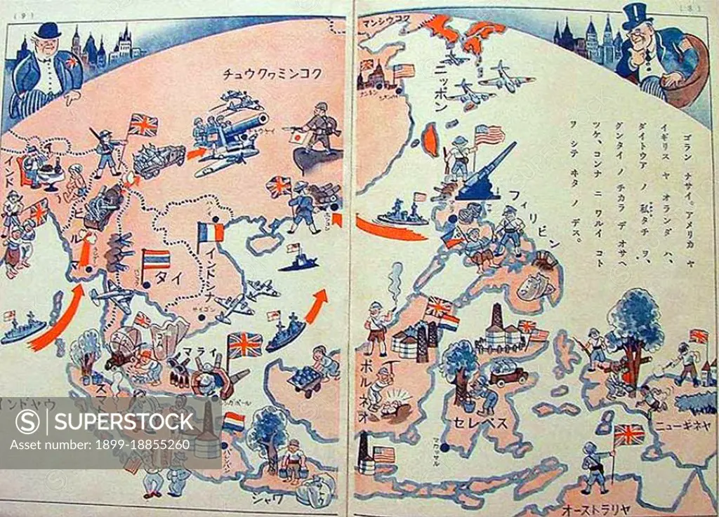 The Greater East Asia Co-Prosperity Sphere (Dai-to-a Kyoeiken) was a concept created and promulgated during the Showa era by the government and military of the Empire of Japan. It represented the desire to create a self-sufficient bloc of Asian nations led by the Japanese and free of Western powers. The Japanese Prime Minister Fumimaro Konoe planned the Sphere in 1940 in an attempt to create a Great East Asia, comprising Japan, Manchukuo, China, and parts of Southeast Asia, that would, according to imperial propaganda, establish a new international order seeking co prosperity’ for Asian countries which would share prosperity and peace, free from Western colonialism and domination. In historical fact, the Greater East Asia Co-Prosperity Sphere is remembered largely as a front for the Japanese control of occupied countries during World War II, in which puppet governments manipulated local populations and economies for the benefit of Imperial Japan.