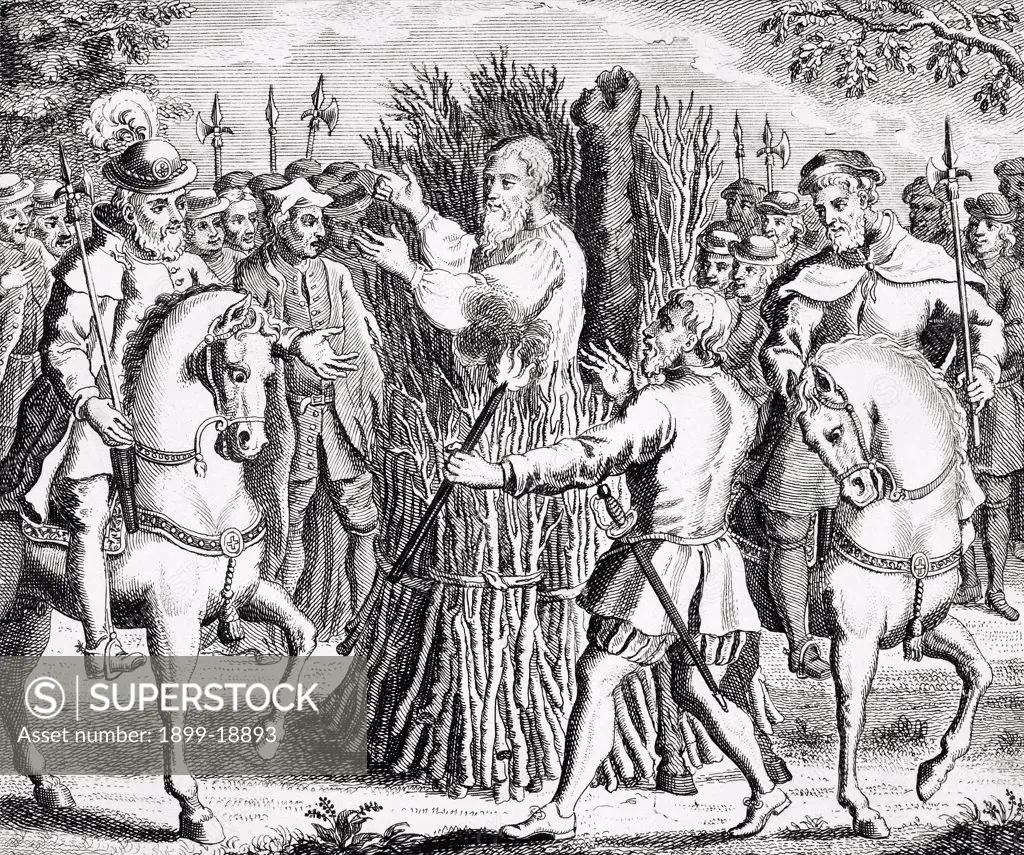 The Martyrdom of Dr Taylor who was burnt on Aldham Common in 1555 from The Burning of the Martyrs 1741 Rowland Taylor 1510 to 1555