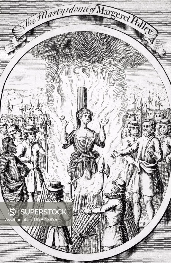 The Martydom of Margaret Polley at Tunbridge in 1555 from The Burning of the Martyrs 1741