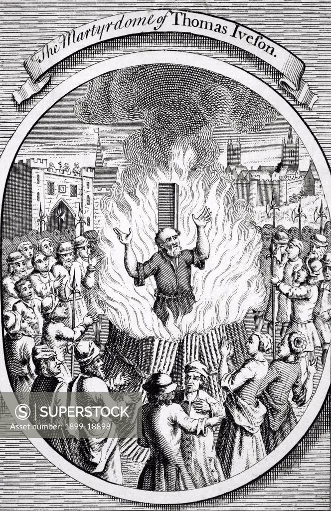 The Martyrdom of Thomas Iveson in 1555 from The Burning of the Martyrs 1741