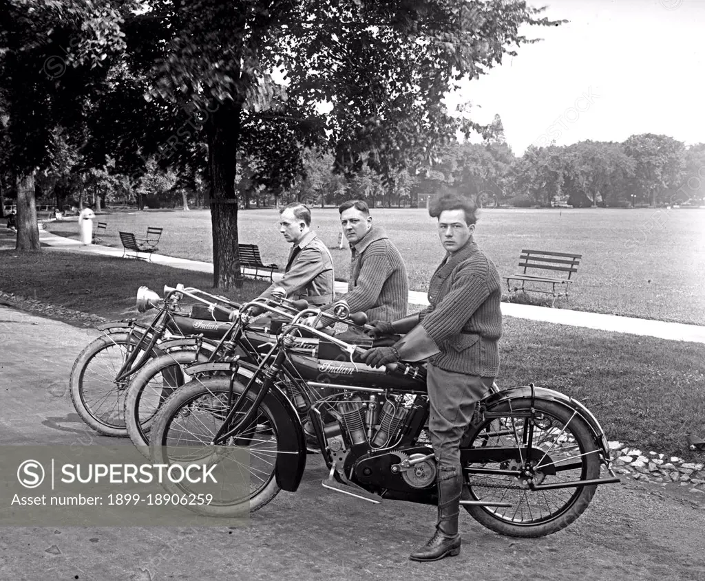 Motorcycle team ca.  between 1910 and 1926.