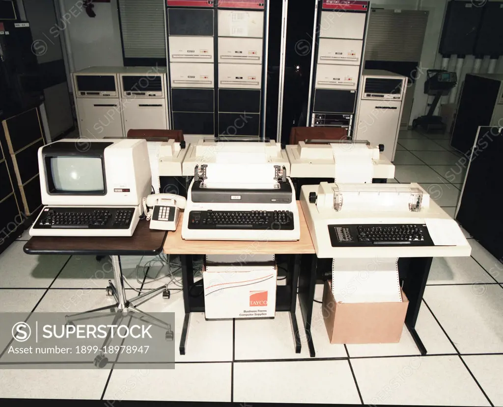 Computer room, computers and printers 1987. 