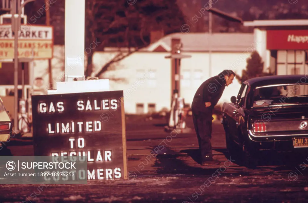 During the Fuel Crisis before Gasoline Sales Were Regulated by the State a Dealer in Tigard, Pumped Gas Only to His Regular Customers. The Driver in This Picture Was Refused Service 01/1974. 
