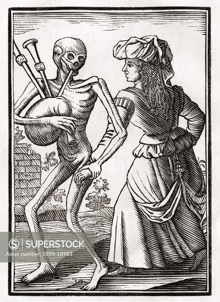 Death comes for the Unbelieving Woman From Der Todten Tanz or The Dance of Death published Basel 1843