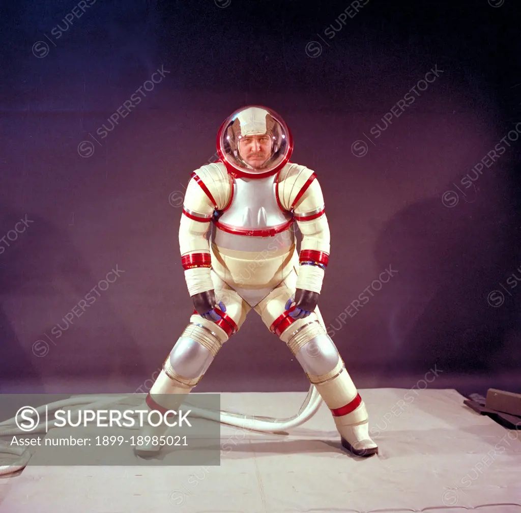 Hubert Vykukal demonstrates mobility of the Hardsuit AX-3 Space Suit design. 