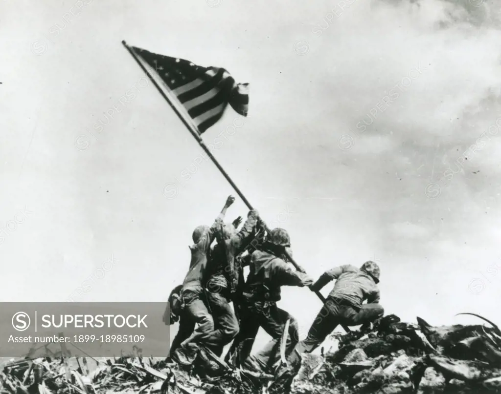 Feb 23, 1945, Flag-raising on Iwo Jima. Joe Rosenthal, Associated Press, (Navy)