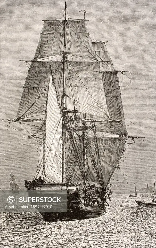 The brig HMS Beagle from Journal of Researches by Charles Darwin published by Nelson & Sons 1890