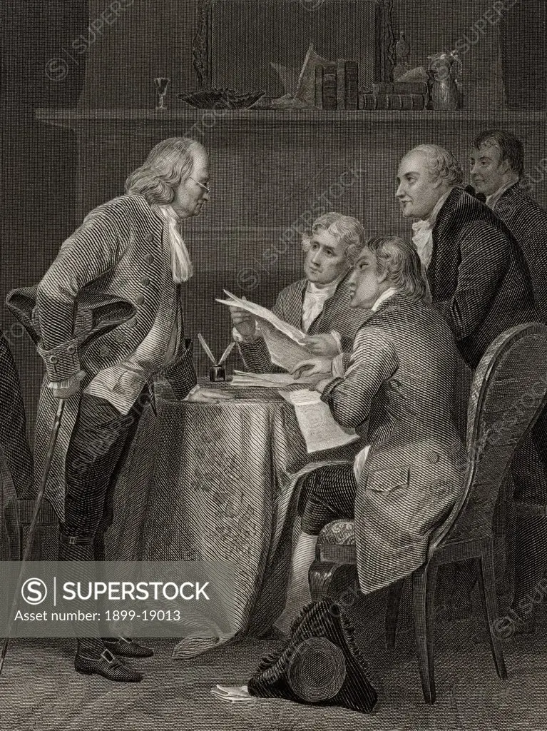 The Committee of Five drafting Declaration of Independence From left Franklin Jefferson Adams Livingston Sherman After Alonzo Chappel from Life and Times of Washington Volume 1 published 1857