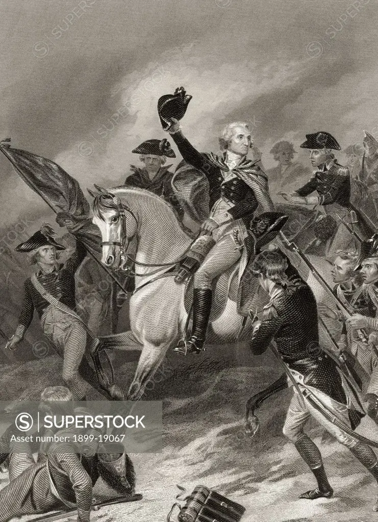 George Washington 1732 to 1799 at the Battle of Princeton January 3 1777 after Alonzo Chappel from Life and Times of Washington Volume 1 published 1857