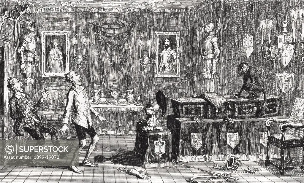 MacCallum and Hutcheon Engraving by George Cruikshank dated 1843 of a scene from Sir Walter Scott's novel Redgauntlet