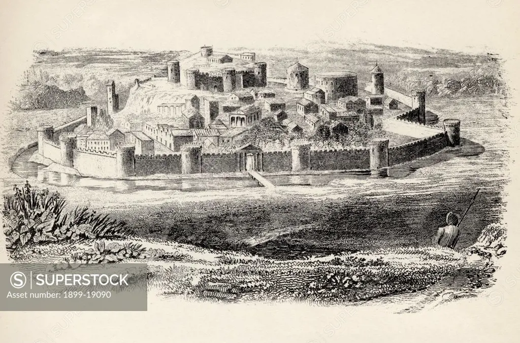 General appearance of a fortified mediaeval town From The National Encylopaedia published by William Mackenzie London late 19th century
