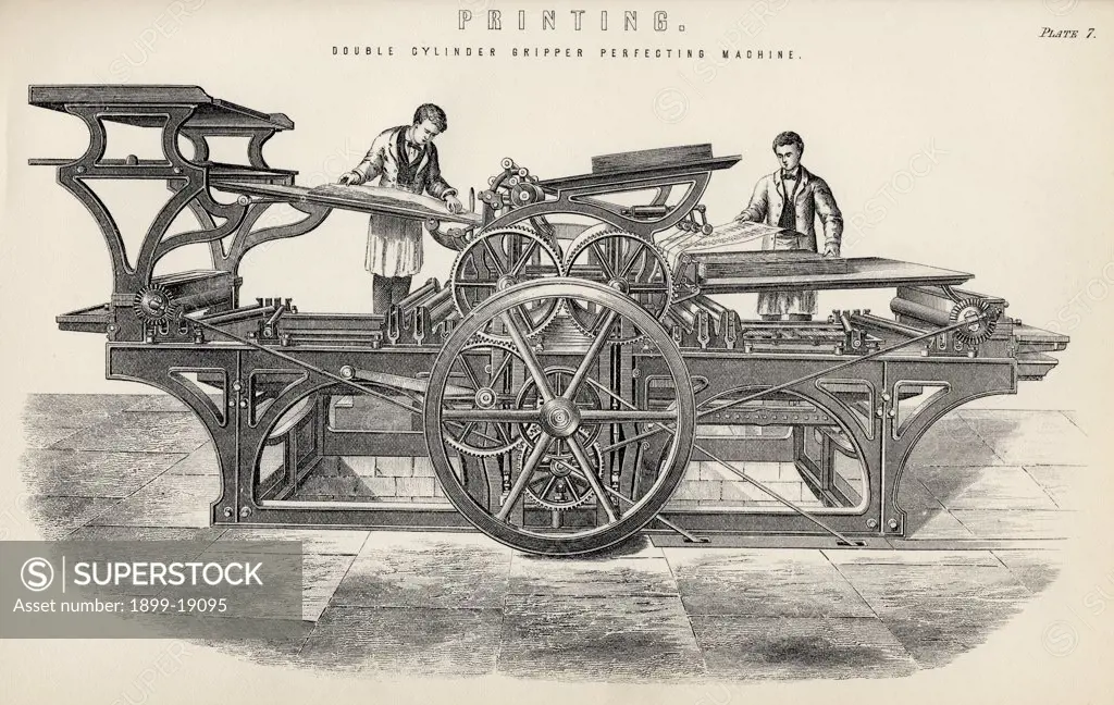 Double Cylinder Gripper Perfecting Machine Printing Press From The National Encyclopaedia published by William Mackenzie London late 19th century