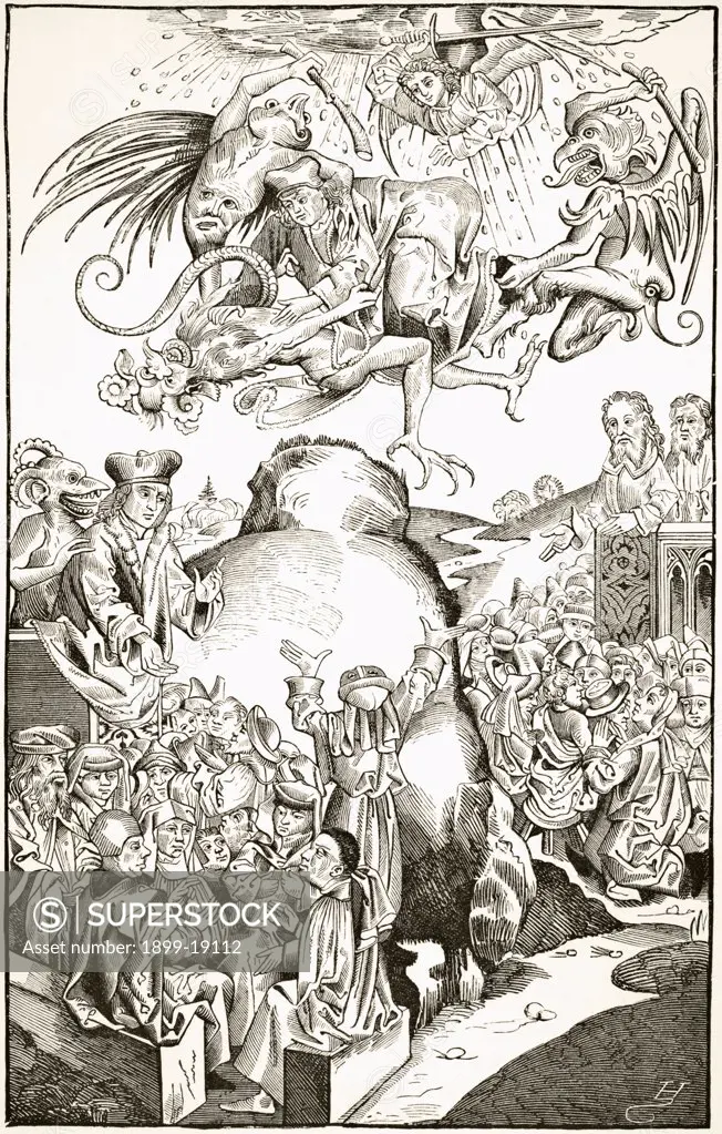 The Reign of Antichrist. After an engraving by Michael Volgemuth in Liber Chronicarum dated 1493. From Science and Literature in The Middle Ages by Paul Lacroix published London 1878
