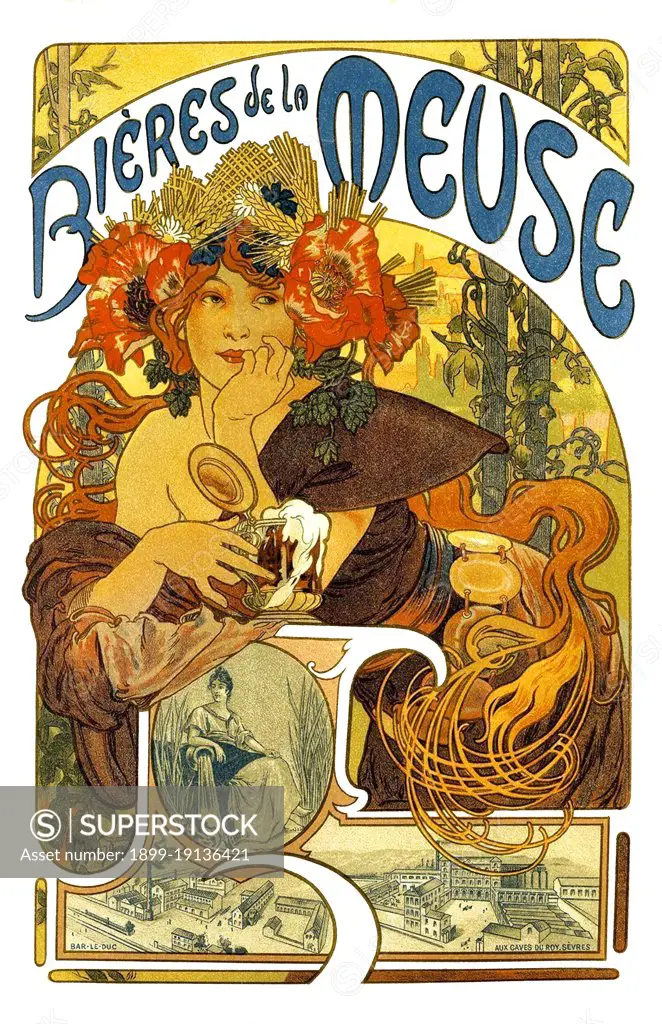 France: Art Nouveau advertising poster for Bieres de la Meuse, lithograph, Alfons Mucha (1860-1939), 1897
