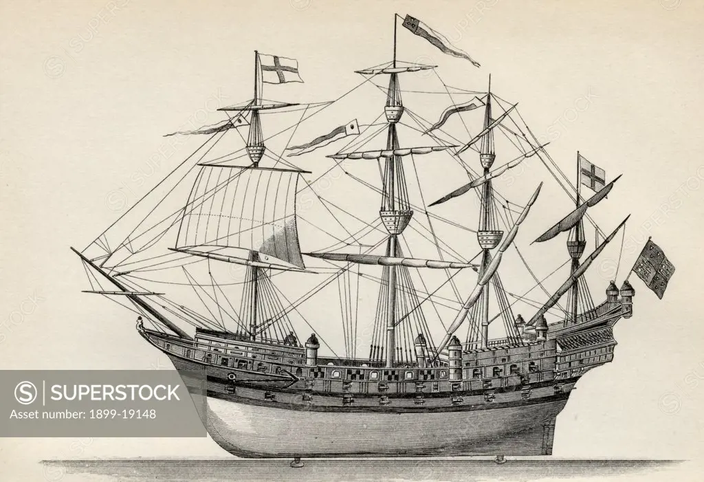 Henri Grace a Dieu or The Great Harry English warship built 1514 From The National Encyclopaedia published by William Mackenzie London late 19th century