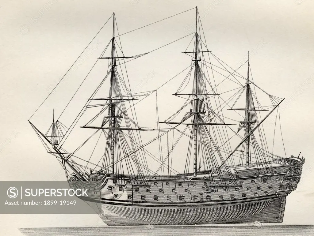 The Royal William English warship constructed 1670 From The National Encyclopaedia published by William Mackenzie London late 19th century