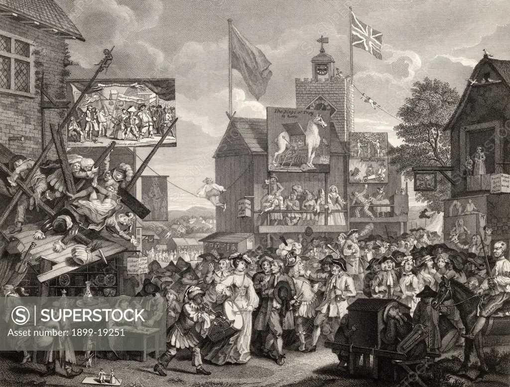 Southwark Fair Engraved by T Phillibronm after Hogarth from The Works of Hogarth published London 1833