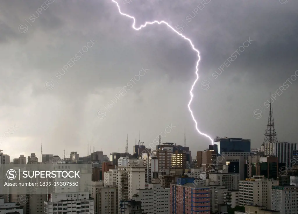 Thunder over buildings in the City of Sao Paulo, Brazil.