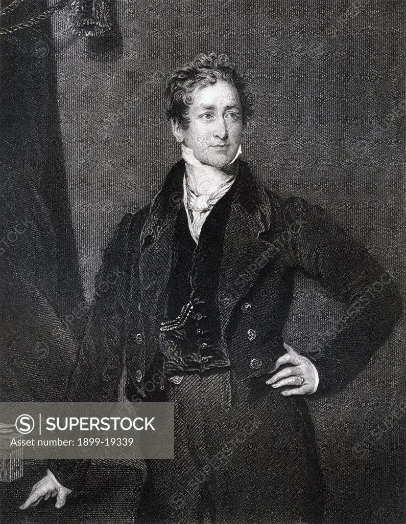 Sir Robert Peel 2nd Baronet 1788 to 1850 British prime minister 1834-35 and 1841-46 Founder of the Conservative Party Engraved by J Cochran after Sir T Lawrence From the book The National Portrait Gallery Volume 1 Published c1820