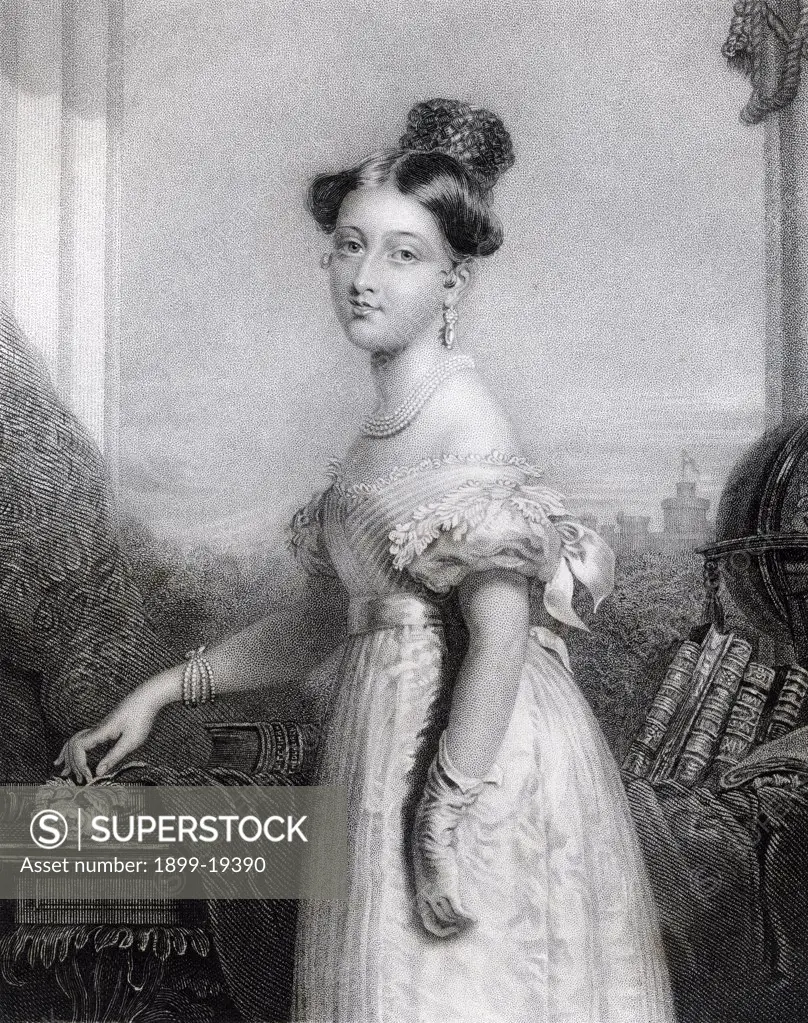 Princess Alexandrina Victoria of Saxe-Coburg aged 18 1819-1901 Later Queen Victoria Engraved by J Cochran after G Hayter From the book The National Portrait Gallery Volume IV published c1820